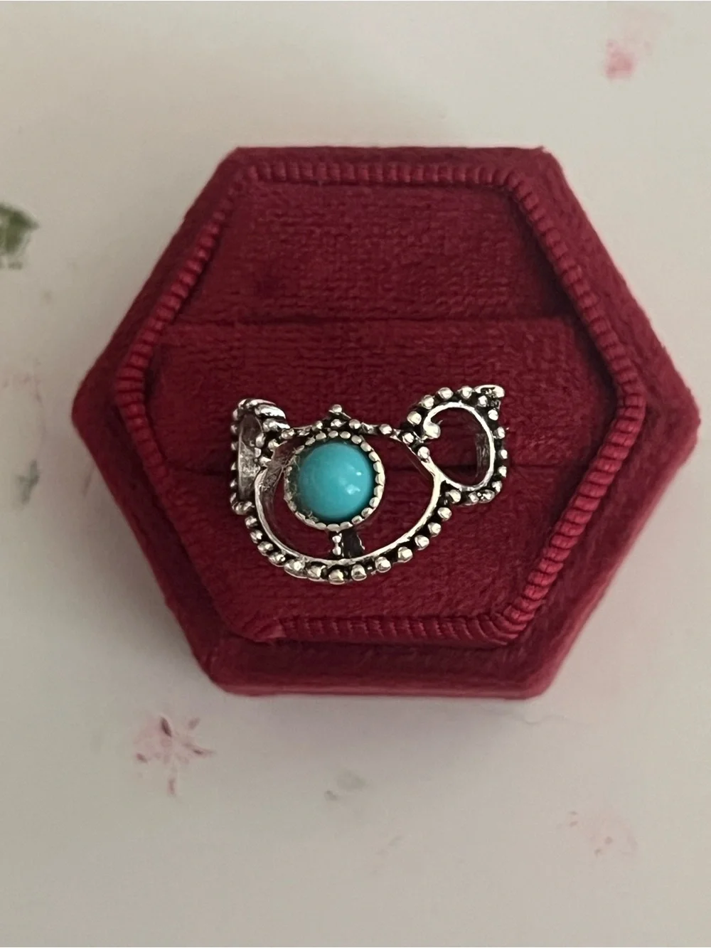 Stainless Steel Silver Bohemian Design Faux Turquoise Statement Ring Size 7